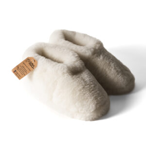 Pantufla lana de oveja blanca