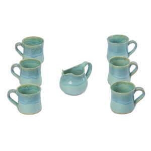 Set 6 tazas con lechero de cerámica