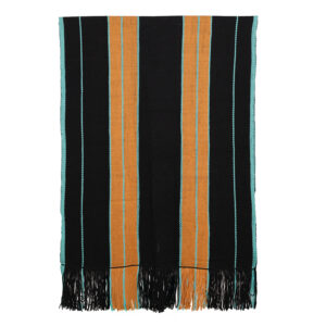 Piecera telar XL negro, café y calipso 235 x 110 cm.