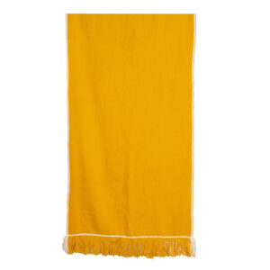 Piecera telar amarillo borde blanco 204 x 93 cm.