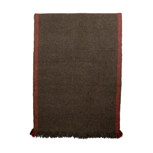 Alfombra pasillera telar café y naranjo 280 x 77 cm.