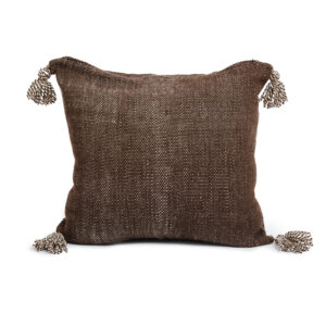 Cojín telar café jaspeado 50 x 50 cm.