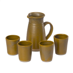 Set de jarra y 4 vasos de cerámica gres